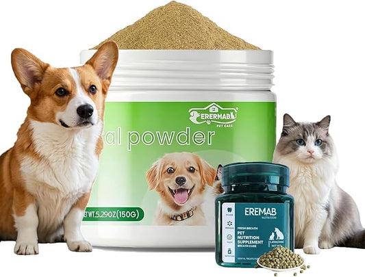 Dog Teeth Cleaning Powder,Dog Dental Powder and Dog Breath Freshener, Teeth Cleaning Made Easy, The Tooth Powder Set Includes Freeze-Dried Teeth Cleaning Treats, Complete Dental Care Solution