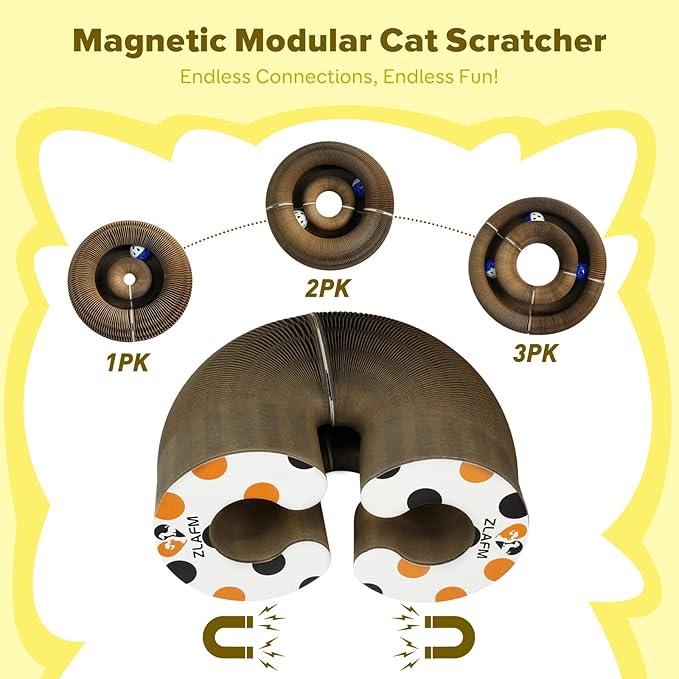 2 Pack Magic Organ Cat Scratcher Toys, Foldable & Reversible Accordion Kitty Toy with Bell Balls, Interactive Cardboard Scratching Board Scratcher Pad for Indoor Cats