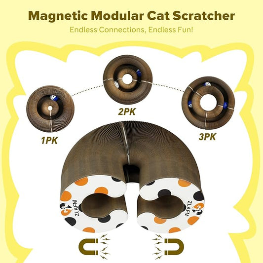 2 Pack Magic Organ Cat Scratcher Toys, Foldable & Reversible Accordion Kitty Toy with Bell Balls, Interactive Cardboard Scratching Board Scratcher Pad for Indoor Cats