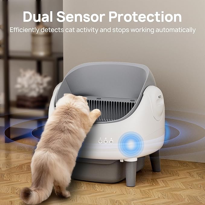 Open-Top Automatic Cat Litter Box, Self Cleaning Litter Box for Multi-Cat Families, APP Control, Safety Protection, 1 Roll Waste Bag