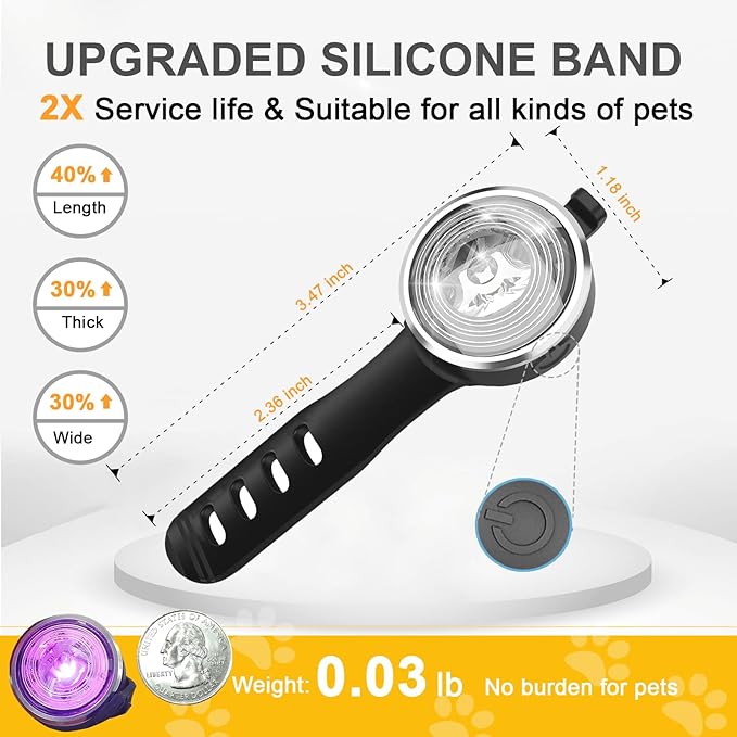 Tubasion Dog Lights for Night Walking, Upgraded 8 Modes Rechargeable Dog Collar Lights for Nighttime Clip On, IPX6 Waterproof and Silicone Band Safety Light for Collars