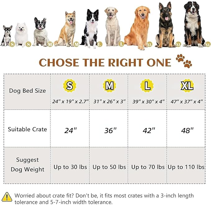 Big Dog Bed for Large Sized Dogs - Dog Crate Pad Removable Washable Cover, Non-Slip Bottom, Pet Mat Comfort Cushion for Joint Relief, Deep Sleep & Home Decor