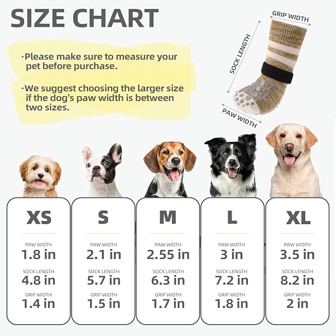 PUPTECK Non Slip Dog Socks to Prevent Licking for Hardwood Floors, Shoes for Hot Pavement Summer Small Medium Large Size Dogs Traction Control Booties Paw Protectors Boots Cold Winter