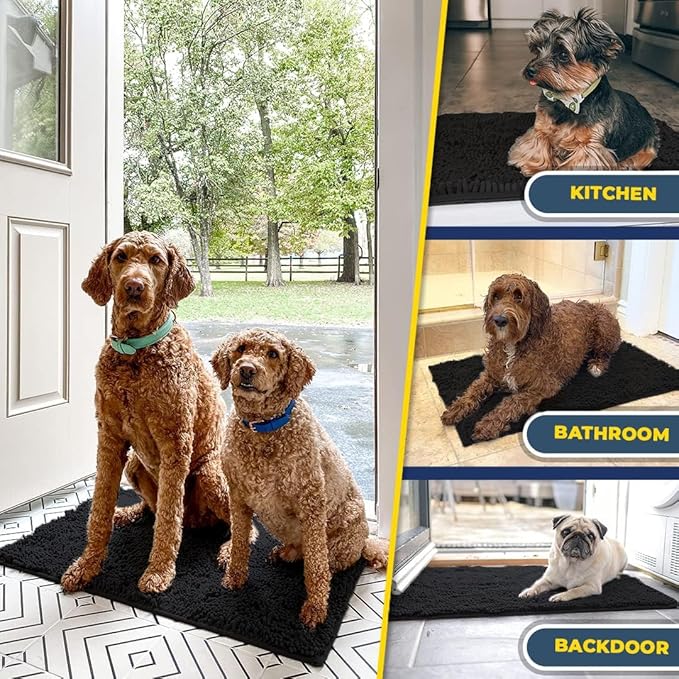 Muddy Mat® | Super Absorbent Door Mat Indoor, Microfiber Quick Dry Chenille Entryway Rug, Non-Slip Front Door Mat, Indoor Mats for Entryway, Machine Washable Pet Rug, Black XXXL 72"X48"