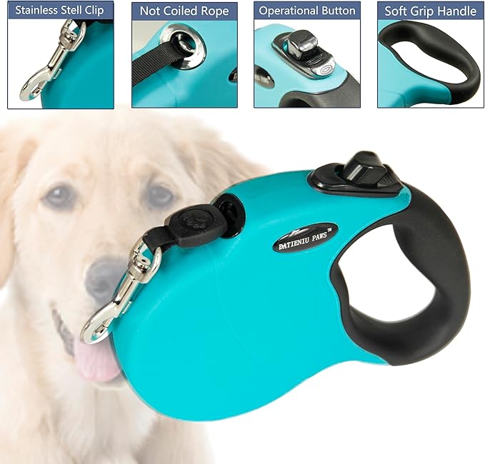 Retractable Dog Leash Hands-Free Adjustable Length 13ft with Safety Lock Durable Nylon Belt for Small Medium Large Dogs Easy Walk Training Portable Dog Leash Blue S