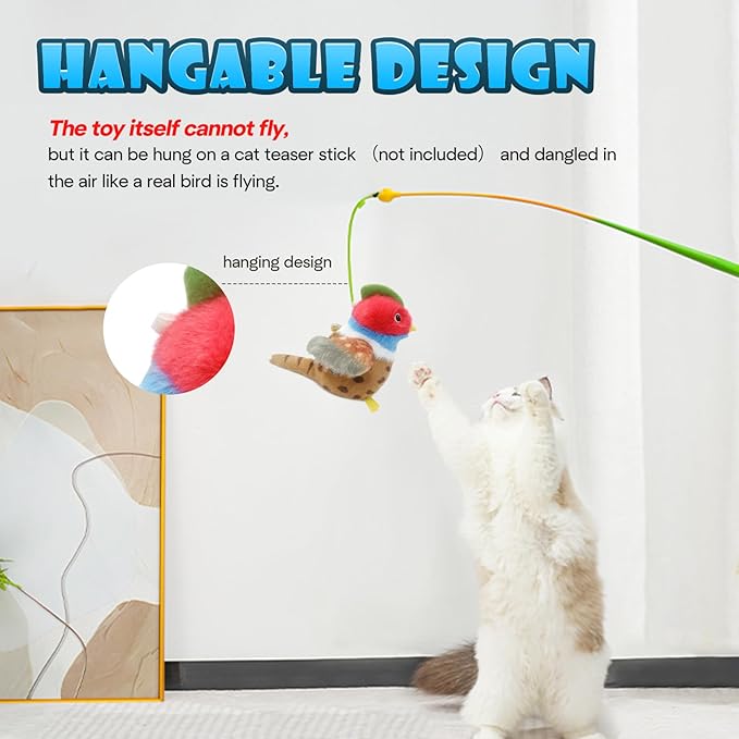 KreizyGo Cat Toys, Flapping Wings Pheasant, No Flying, Chirping Bird Interactive Catnip Toy for Kitten or Small Dogs, Touch Activated, Rechargeable, 3 Modes