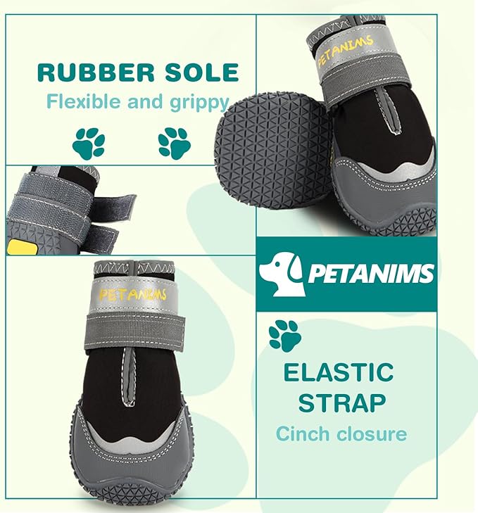 Petanims Dog Shoes for Large Dogs, Medium Dog Boots & Paw Protectors for Winter Snow, Waterproof Dog Booties for Hot Pavement, Hardwood Floors, for Rainy Black Size 6