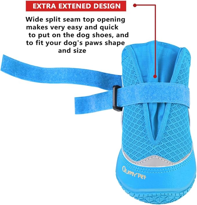 QUMY 4PCS Dog Boots for Large Dogs, Medium Dog Shoes & Paw Protectors for Hot Pavement, Summer Heat Protection, Mesh Breathable Nonslip Dog Booties for Hardfloors, Walking Running Hiking Blue Size 8