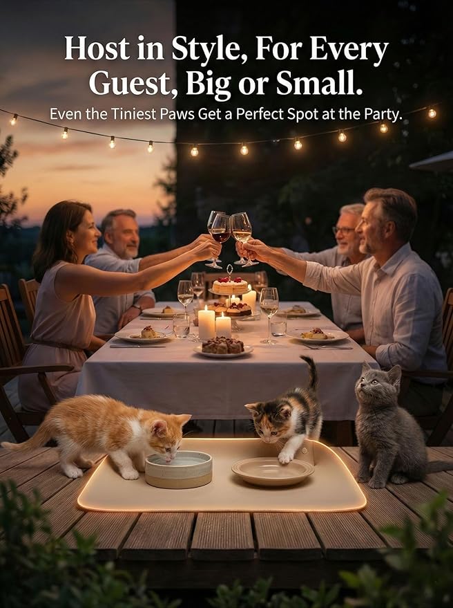 Pet Dog Food Mat w/Raised-Edge – Waterproof Faux Leather Cat Placemat for Bowls, Non-Slip & Washable Feeding Mat for Messy Eaters, Splash Guard for Floors (Cafe Latte,M)