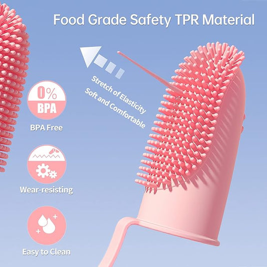 Finger Toothbrush 2 Pack - 135 Surround Bristles for Dog Teeth Cleaning, Pet Dental Care for Puppies, Cats and Small Dogs (Pink and Green)