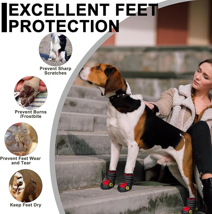 Expawlorer Anti-Slip Dog Shoes - Winter Booties with Reflective Strap, Waterproof Rain Boots for Large Dogs, Paw Protectors for Cold/Hot Pavement, Snow Shoes for Outdoor