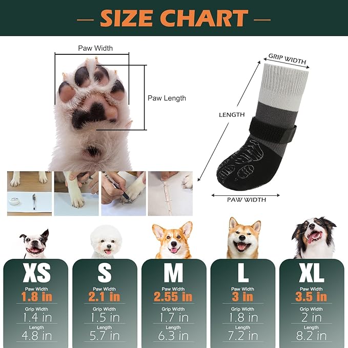 EXPAWLORER Anti Slip Dog Socks to Prevent Licking Paws, Dog Shoes for Cold Winter, Dog Booties for Hardwood Floors, Dog Boots & Paw Protectors with Grippers for Small Medium Large Senior Dogs Grey XS