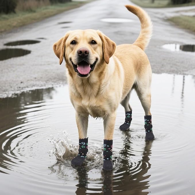 PUPTECK Anti Slip Dogs Shoes for Hot/Cold Pavement, Senior Booties, Rubber Boots & Paw Protectors for Small Medium Large Size Dogs to Prevent Licking, Grippy Socks for Hardwood Floors, Paw L