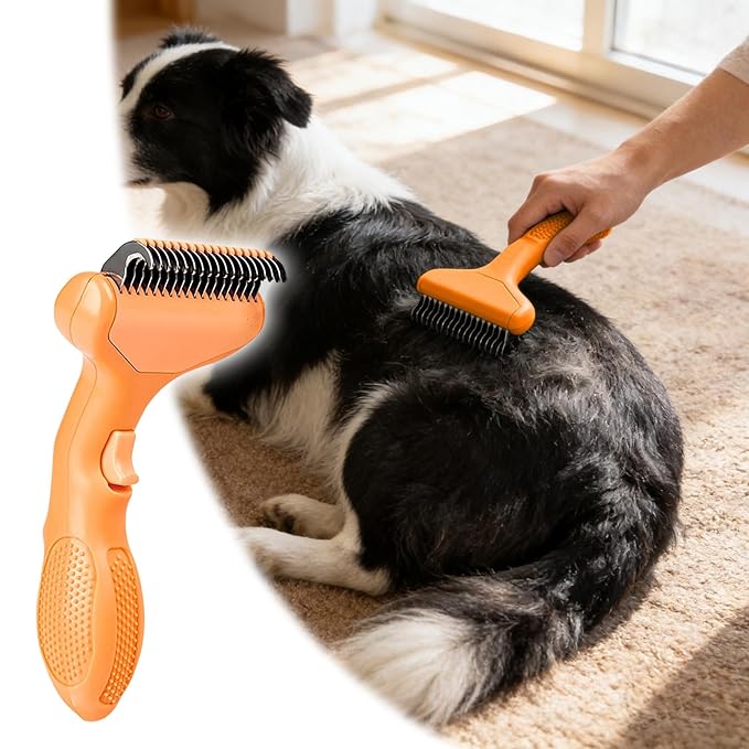 2026 Upgrade Cat Grooming Brush Self Cleaning, Self Cleaning Slicker Brush Small for Dog & Cat, Pet Grooming Deshedding Tool for Detangling & Dematting Long, Easy To Clean Loose Undercoat (Orange#B)