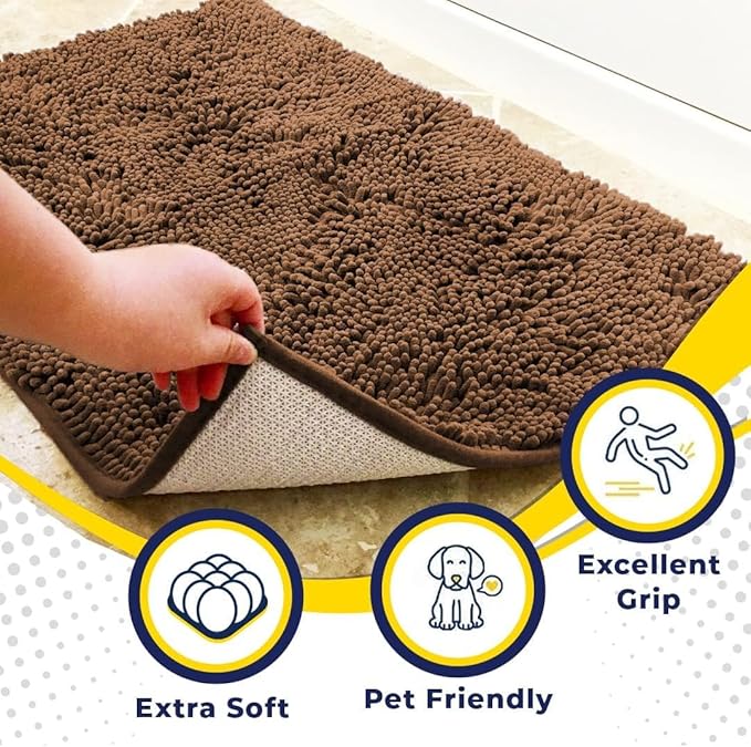 Muddy Mat® Shown on TV – Super Absorbent Door Mat Indoor, Microfiber Quick Dry Chenille Entryway Rug, Non-Slip Front Door Mat, Indoor Mats for Entryway, Machine Washable Pet Rug, Brown 36"x72"