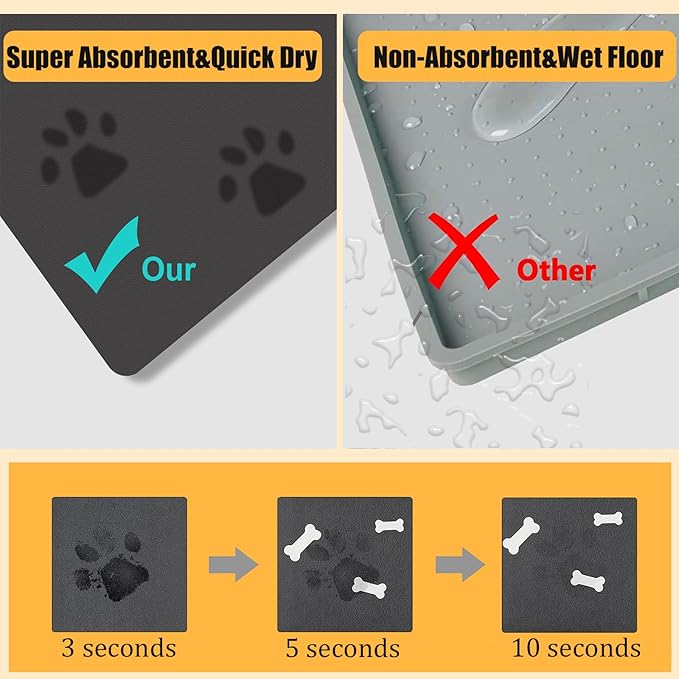 12"×20" Brown Absorbent Dog Mat for Food and Water Bowl- Quick Dry Durable Feeding Mat for Dog and Cat Easy Cleaning Pet Supplies for Messy Pets