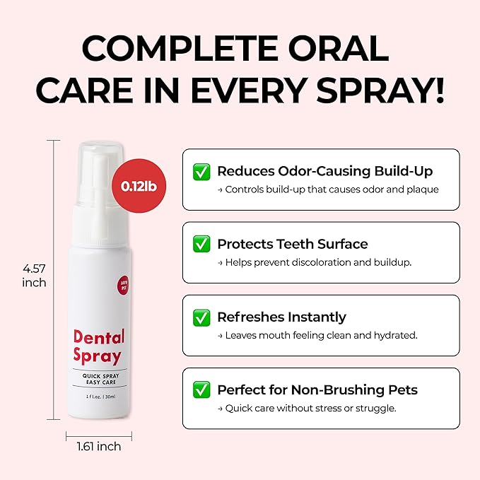 JAYU PET Dental Spray for Dogs & Cats, Tartar Control & Fresh Breath, No Brushing Needed, Protects Teeth & Gums, Easy Daily Oral Care, 1 fl oz