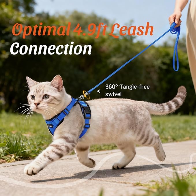 Dooradar Cat Harness and Leash Set, Escape Proof Safe Adjustable Kitten Vest Harnesses for Walking, Easy Control Soft Breathable Mesh Jacket with Reflective Strips for Cats, Blue, S