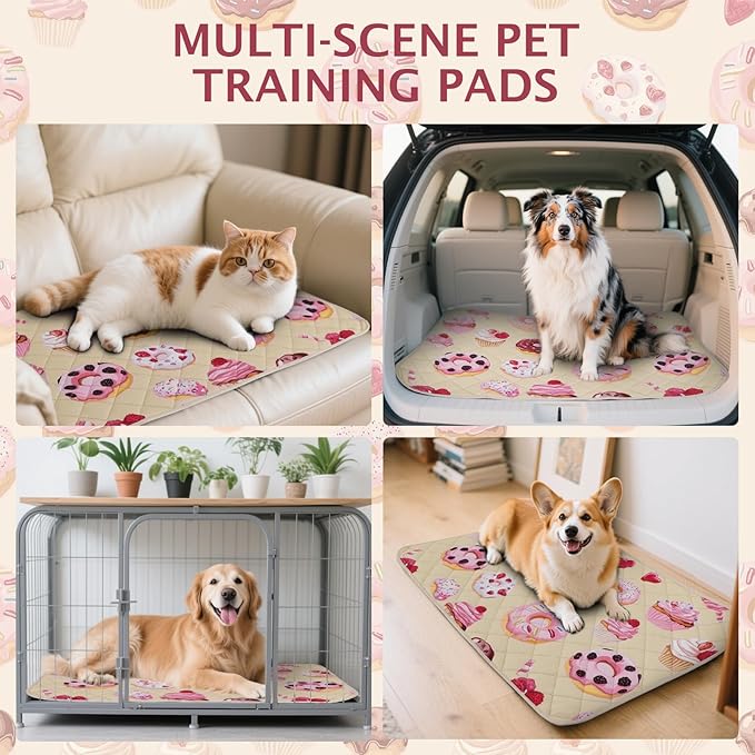 IEUUMLER Washable Pee Pads for Dogs, 2 Pack Cake Pattern Reusable Waterproof Puppy Potty Pads, Non-Slip Absorbent Pet Training Pads for Playpen Crate Bed EU015 Beige Cake, 36x31