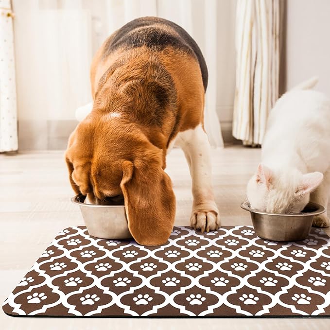 Dog Food Mat 12X20 Inch Pet Feeding Absorbent Mats for Floor Cat Water Bowl Placemats Non-Slip Washable Dog Mat for Food and Water