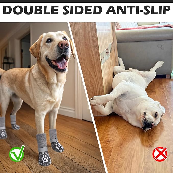 EXPAWLORER Dog Socks to prevent Licking and Slipping, Winter Dog Shoes for Cold Weather Snow, Paw Protectors for Hardwood Floors Anti-Slip, Dog Booties for Small Medium Large Senior Dogs, Black Grey M