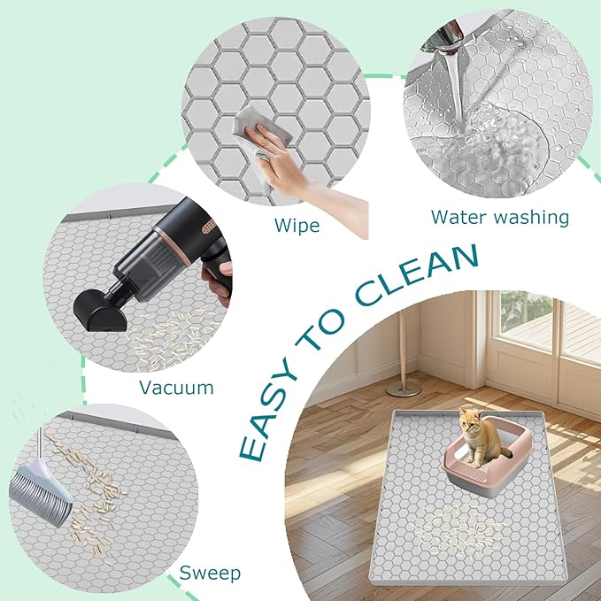 Cat Litter Mat for Litter Box, Silicone Large Cat Litter Trapping Mat - 25x19 in, Waterproof & Non-Slip, Durable & Easy Clean, Light Grey