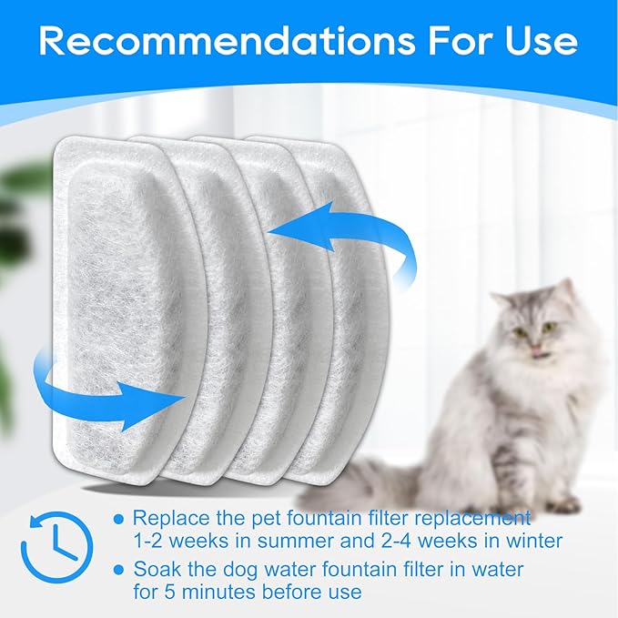 Cunina 12+6 Pack Cat Fountain Filters Replacement For D30 67oz/2l Pet Fountain Filters Replacement 12 Pcs Filter and 6 Pcs Replacement Pre-Filter Sponges Compatible with ORSDA Pet Water Fountains