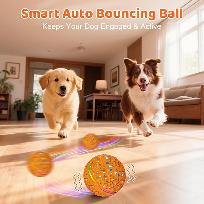 Sankell Interactive Dog Ball Toy - Smart Moving Bouncing Dog Ball with RGB Lights, E-TPU Material, 3 Play Modes Automatic Rolling Balls Toy for Small Medium Dogs Keep Them Busy(Orange)