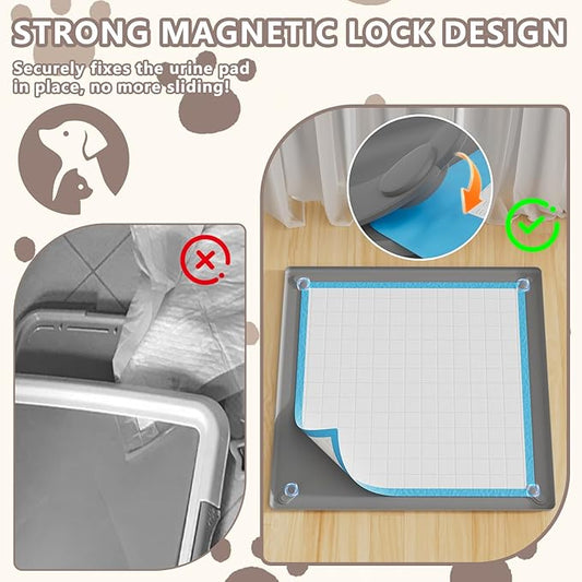 Pee Pad Holder for Dogs Fits Up to 24" x 24" Training Pads Silicone Puppy Pad Holder Tray Non-Slip Dog Pad Holder with Powerful Magnetic Lock Square Potty Pad Holder for Home Floor Protection
