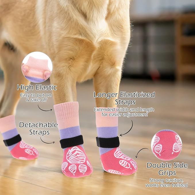 EXPAWLORER Anti Slip Dog Socks to Prevent Licking Paws, Dog Shoes for Cold Winter, Dog Booties for Hardwood Floors, Dog Boots & Paw Protectors with Grippers for Small Medium Large Senior Dogs S