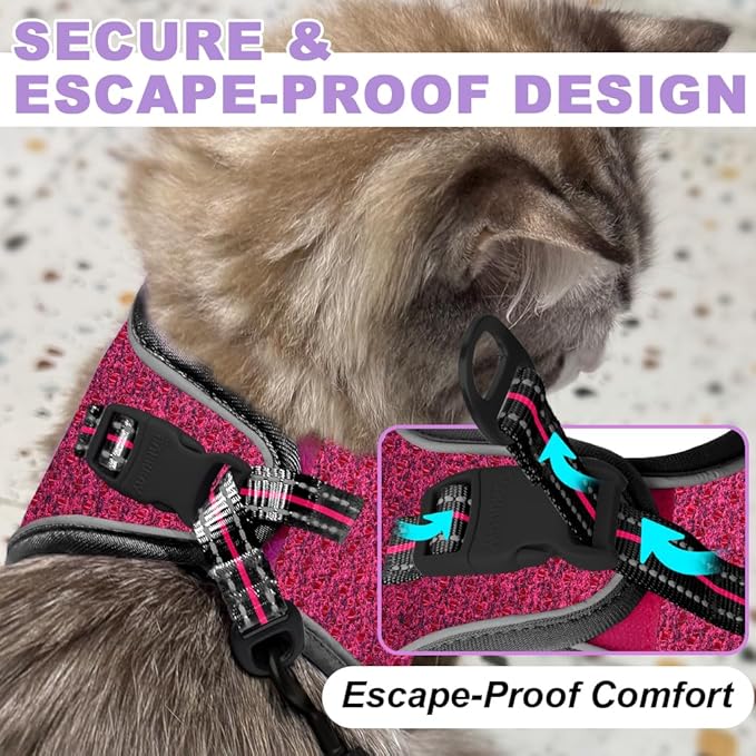 Cat Harness and Leash Set,Escape Proof Kitten Harness,Step in Adjustable Soft Lightweight,Easy Control,Reflective Strips Comfortable for Walking Travel(Pink/Black,XXXS)