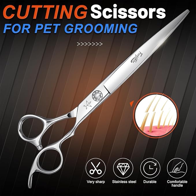 High-end Professional Dog Grooming Scissors Pet Grooming Shears 7.5 Inches Extremely Very Sharp Made Of Stainless Steel Alloy By Hand For Dog Cat Groomer