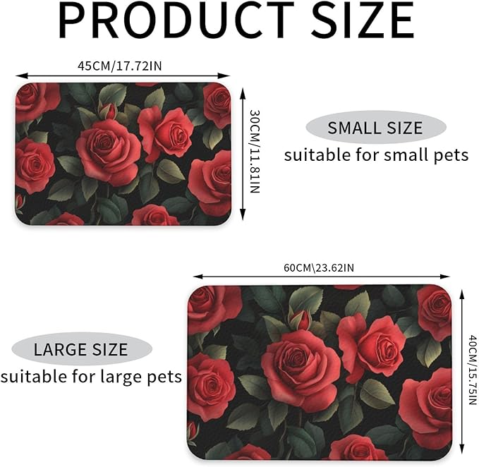Romantic Rose Dog & Cat Food Mat for Floors Waterproof,Quick Dry Anti-Slip Bowl Mats for Food and Water,Pet Feeding Mats,Pet Placemat for Messy Drinkers to Protect Floors,Pets Supplies 23.62×15.75in