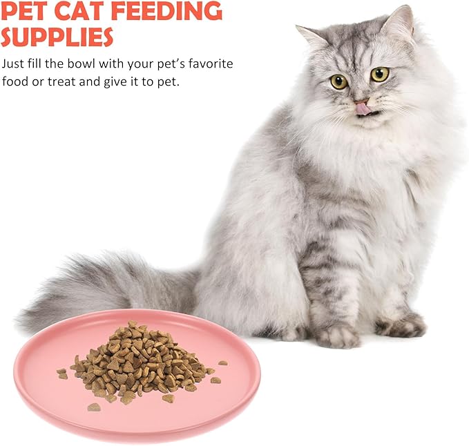 OSOLADY Ceramic Shallow Cat Bowl with Whisker Relief Non-Spill Design Pink Pet Food and Water Dish for Indoor Cats and Kittens