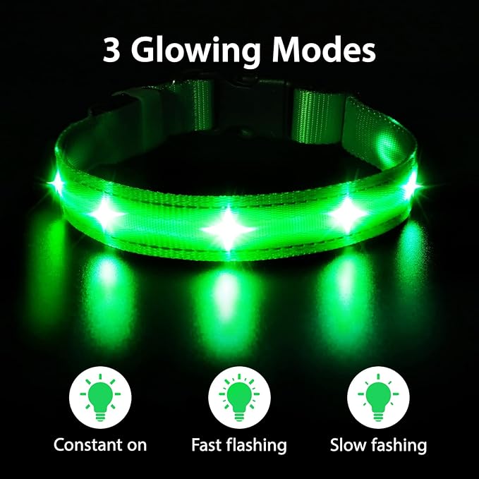 MASBRILL LED Dog Collar-Rechargeable Waterproof Glow Light Up Dog Collars- Safety Illuminated Flashing Light Collar for Dogs