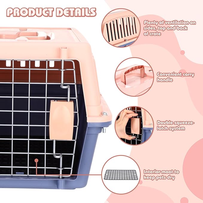 Locmeo 2 Set 18.9" Pet Carrier for Small Cats and Dogs, Hard Sided Plastic Cat Kennel for Pet with Front Door Security Lock Fully Breathable Travel Crate, up to 13 Lbs(Blue,18.9 x 12.6 x 11.8 Inch)