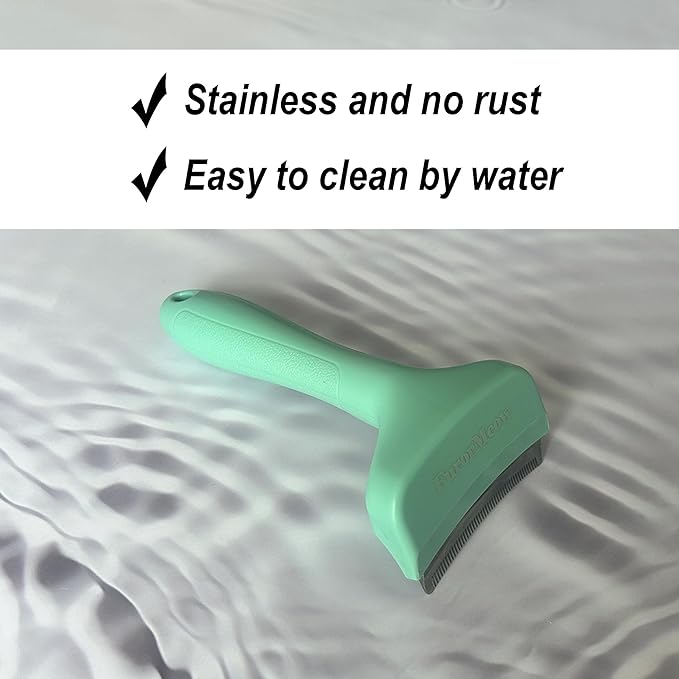Pet Deshedding Tool with Curve Blade, Cat Grooming Brush, Tight V-shaped Teeth Shedding Comb for Cats and Dogs (Green, Small)