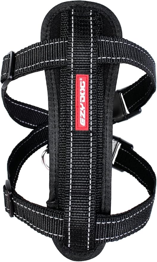 EzyDog Chest Plate No Pull Dog Harness – Escape Proof Harness with Reflective Stitching and Comfort Padding for Easy Walks, Training & Control - Car Restraint Included (Small, Black)