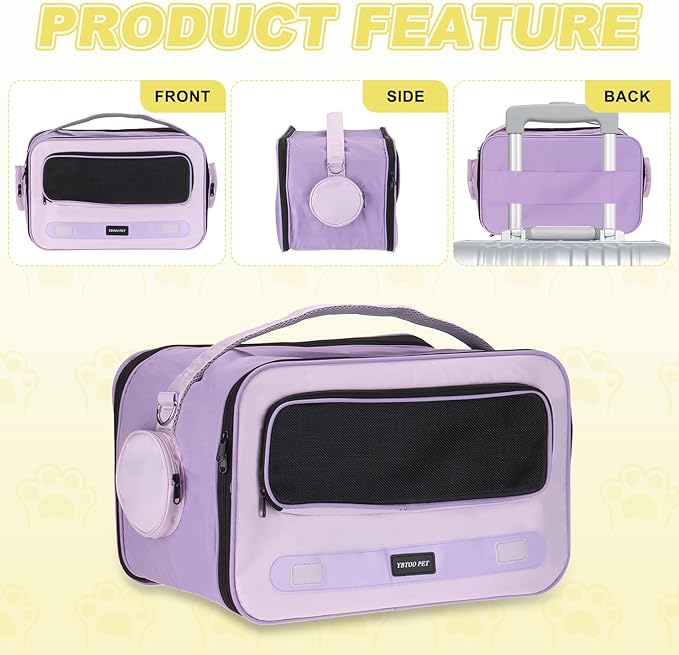 Cat Carrier for Pet, Adjustable Shoulder Strap, Breathable Dog Carrier Cat Carrying Case Pet Travel Bag Up to 14.3 lbs (Purple), Intended for Hiking/Camping/Traveling