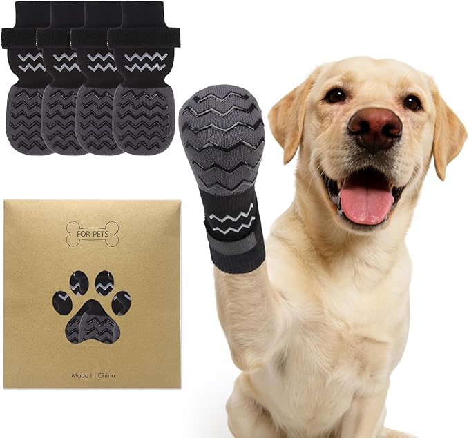 Anti Slip Dog Socks to Prevent Licking Paws, Dog Shoes for Cold/Hot Pavement, Winter Pet Booties for Small Medium Large Senior Dogs, Boots & Paw Protectors for Hardwood Floors Traction Control