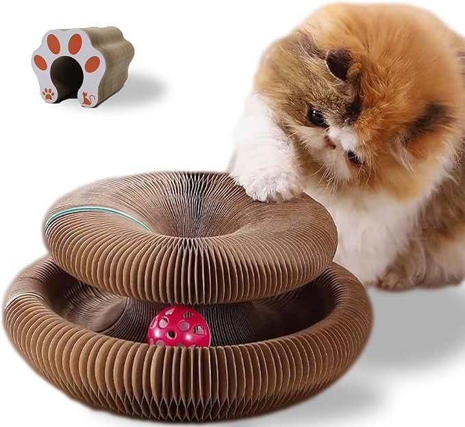 Kitty Cat Toy Scratching Board,Magic Organ Cat Toy, Made of Recyclable Corrugated Cardboard,cat Scratch Board Equipped with Balls and Bells,Scratch-Resistant and Abrasion-Resistant,Foldable for Indoor
