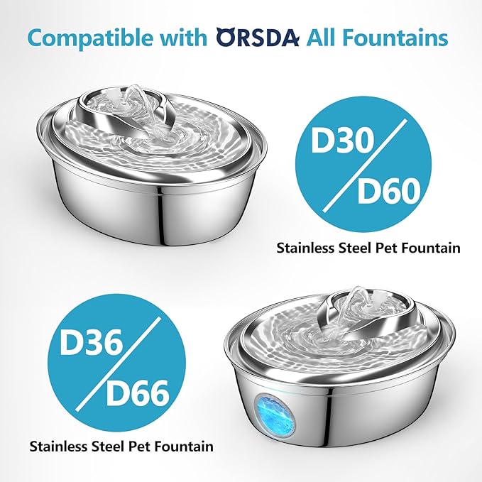 ORSDA Cat Water Fountain Pump Filters Pet Water Fountain Pump Sponges Compatible with All ORSDA/ZeePet Stainless Steel Dog and Cat Water Dispenser Black Filters Universal for All Models (8PCS)