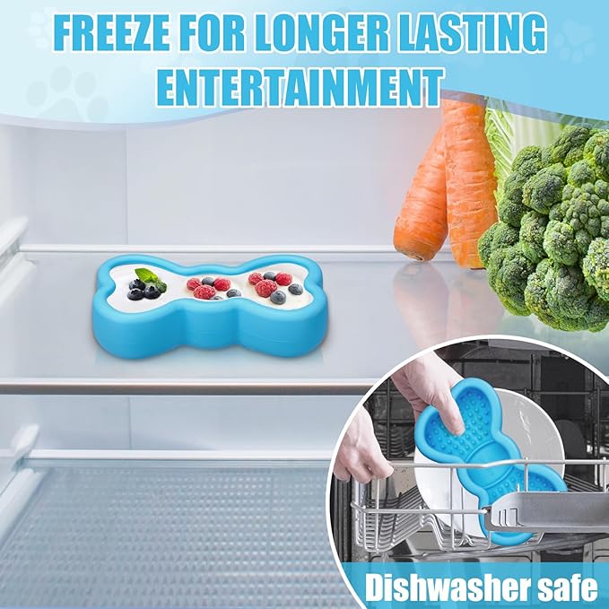Lick Mat for Dogs, Animire Anti-Spilled Bow Tie Lick Bowls for Anxiety Relief, Silicone Slow Feeder Licking Pad with Suction Cups, Freezeable Dog Enrichment Toy for Boredom (Light Blue,L)