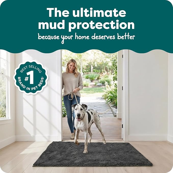 Furhaven 60" x 48" Highly Absorbent Dog Door Mat for Muddy Paws, 100% Washable, Perfect for Entryway, Kitchen, & Bathroom Use - Chenille Shammy Rug - Charcoal (Gray), Jumbo Plus/XXXL