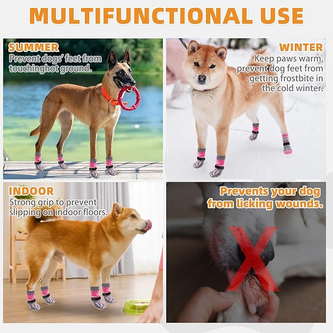 KOOLTAIL Dog Socks for Hot/Cold Pavement to Prevent Licking Paws for Hardwood Floors,Anti Slip,Pet Boots&Paw Protector with Grippers,Puppy Shoes Booties for Small Medium Large Senior Dogs