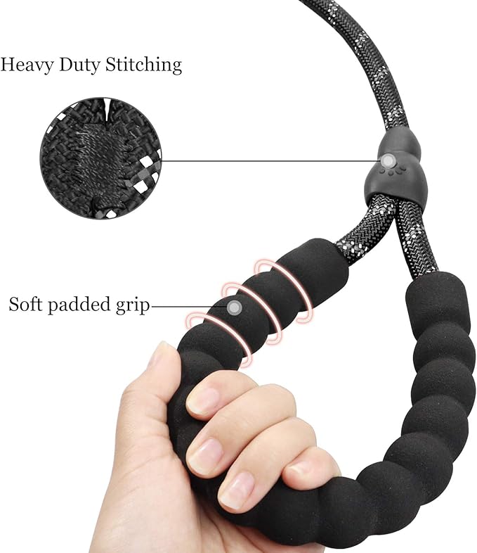 TagME Slip Leads for Dogs, 6 FT Heavy Duty Slip Leash with Padded Handle, Strong Rope No Pull Pet Training Leash for Medium Dogs,Black