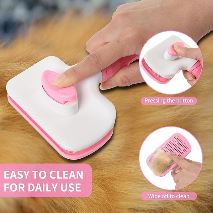 9 Pcs Pet Grooming Brush Set for Shedding, Professional Cats Dogs Long Hair Brush Nail Clipper And File Grooming Kit Self Cleanup Deshedding Multifunctional for Dogs Cats (Pink)