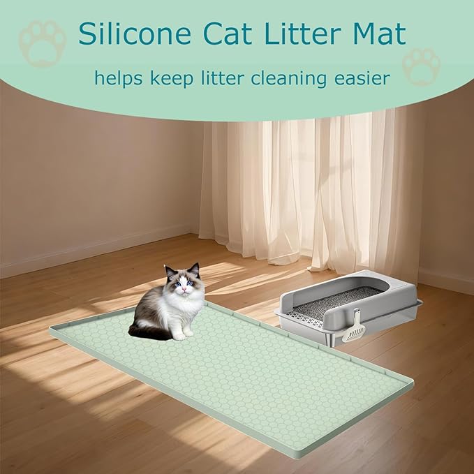 Cat Litter Mat for Litter Box, Silicone Large Cat Litter Trapping Mat - 25x19 in, Waterproof & Non-Slip, Durable & Easy Clean, Green