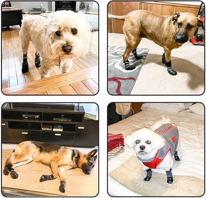 BINGPET Anti-Slip Dog Socks, Waterproof Paw Protectors with Reflective Straps, Dog Boots for Hot Pavement for All Season, Dog Shoes with Traction Control for Indoor & Outdoor Wear, 4pcs