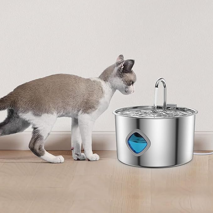 Naroote Cat Water Fountain Stainless Steel Quiet USB 3.2L Automatic Pet Drinking Fountain Water Level Window Encourages Continuous Drinking for Cats Dogs Pets Small Animals
